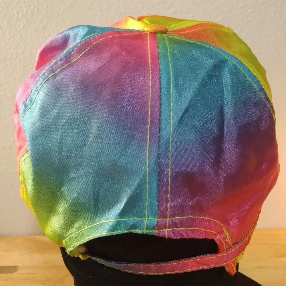 Vintage Goofy's Muffler Customs Neon Rainbow Rope Slider Back Hat